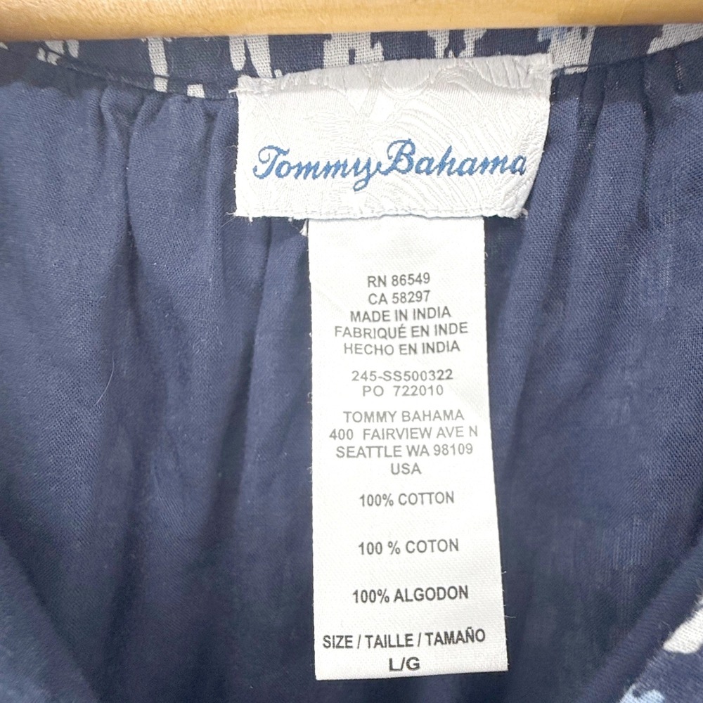 Tommy Bahama Maxi Dress Womens Large Blue Tiered Ikat Cotton Tassel Boho Lined - Picture 3 of 10